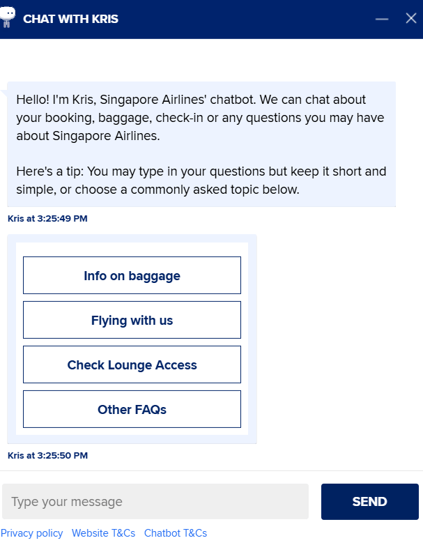 How to use a chatbot - Rule-based chatbot of Singapore Airlines