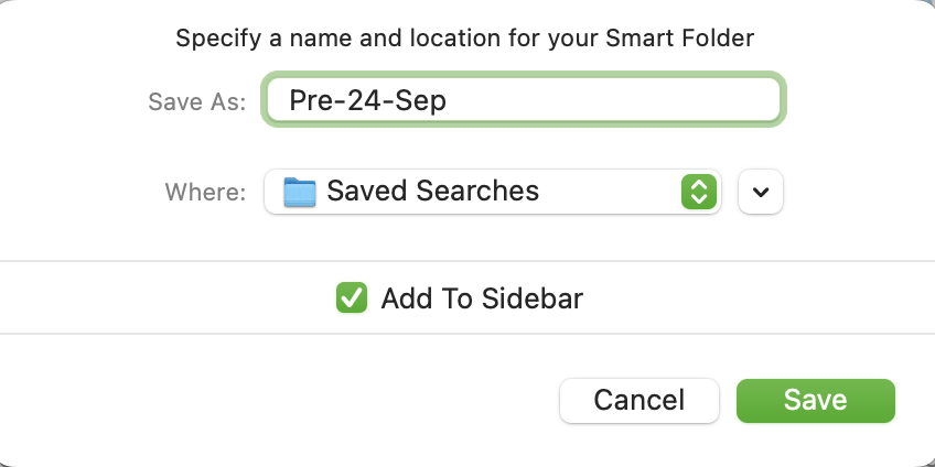 Specify a name and location for your Smart folder