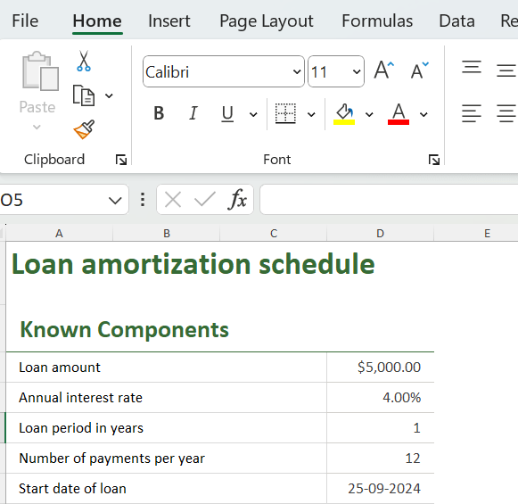 Set up your amortization schedule Excel