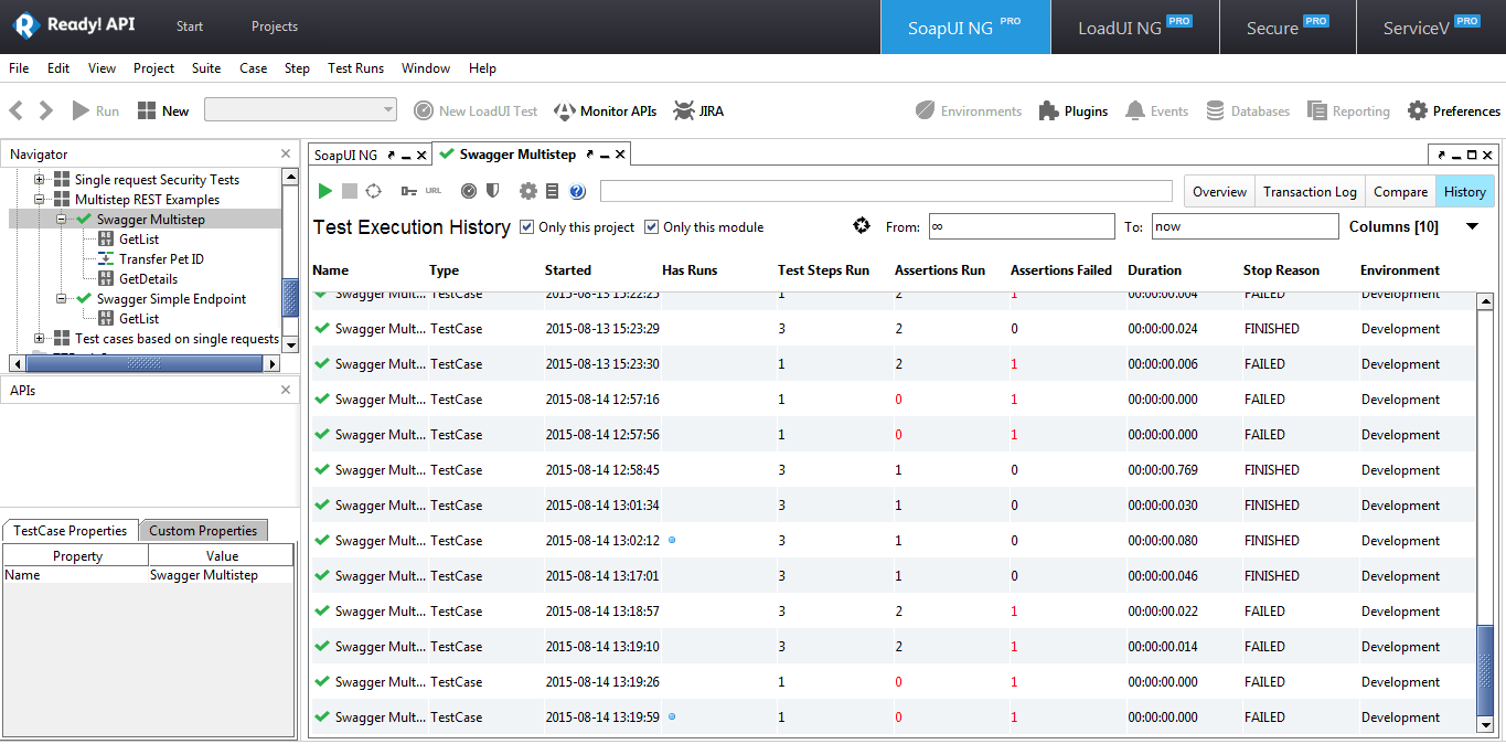 Een schermafbeelding van het dashboard van SoapUI : tools voor automatiseringstesten