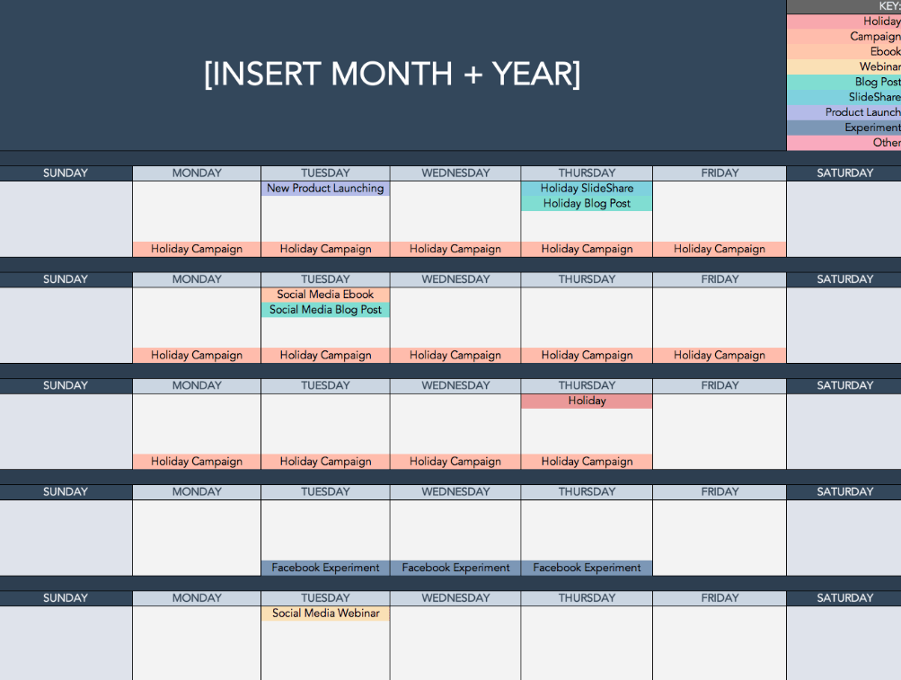 Templat Kalender Konten Media Sosial oleh HubSpot