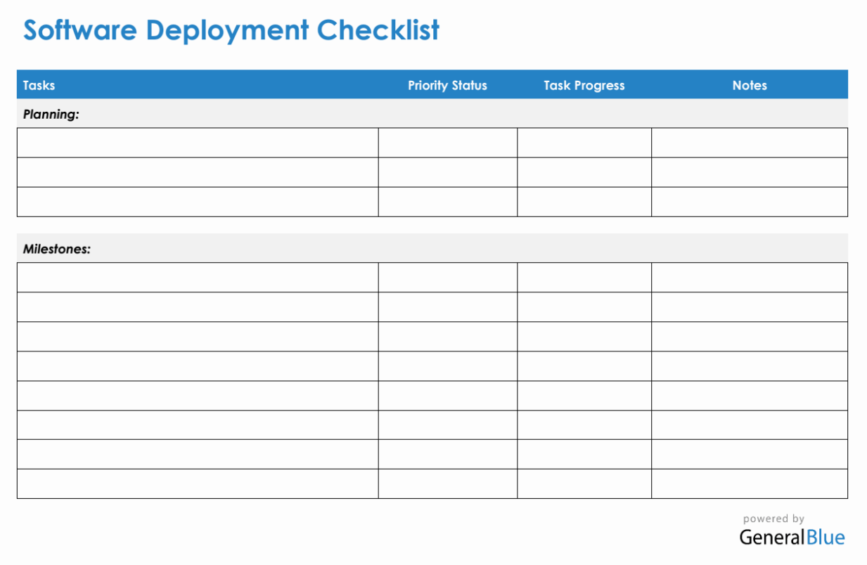 Lista di controllo per l'implementazione di software e sistemi in Word di General Blue