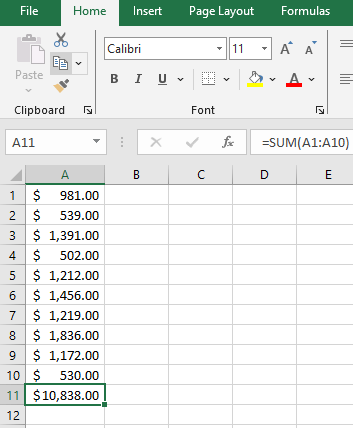 Summing numbers: excel cheat sheet