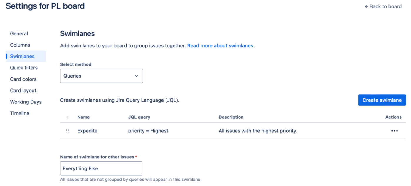 Swimlanes no JIRA