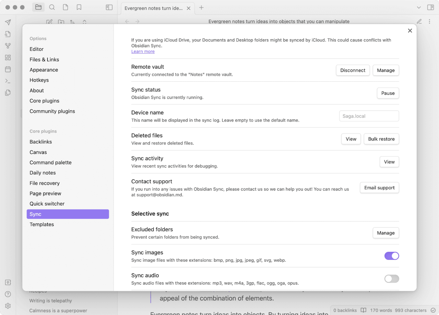 Synchronization feature in Obsidian: logseq vs obsidian