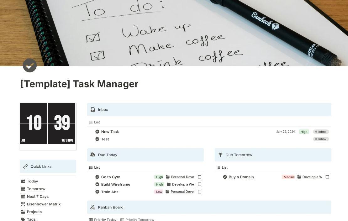 Task Manager Dashboard von Notion