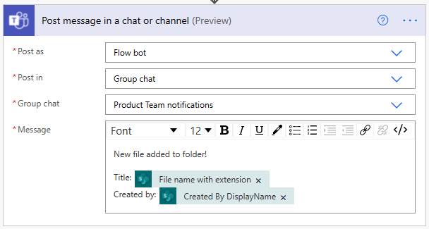 Utilisez Power Automatisation pour poster un message en tant que bot Flow dans une discussion Teams existante