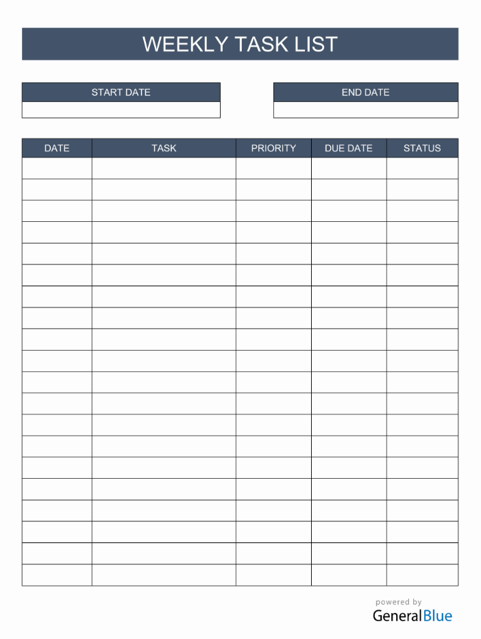 Weekly Task List Template in Word by General Blue