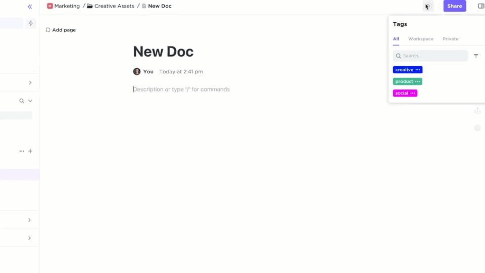 Access everything in one place by linking tasks and projects with ClickUp Docs