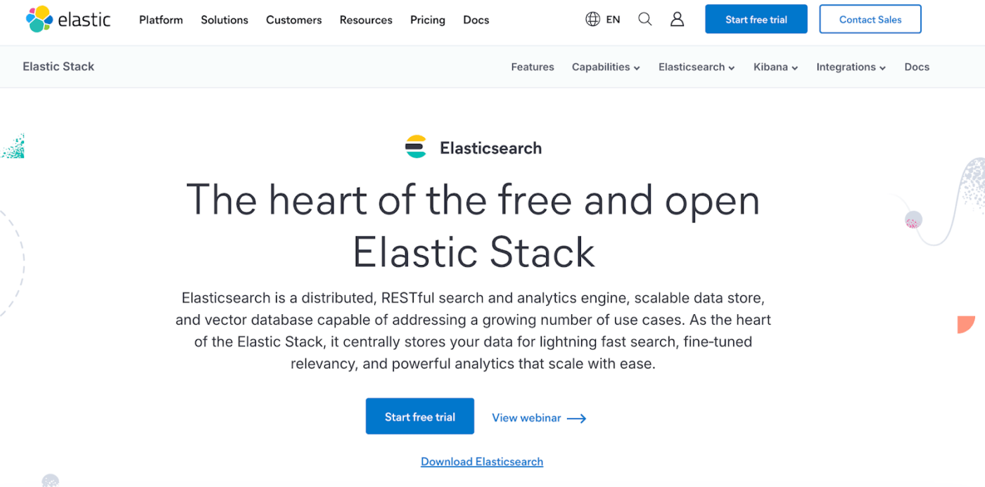 Elascticsearch open source project for analytics engine  