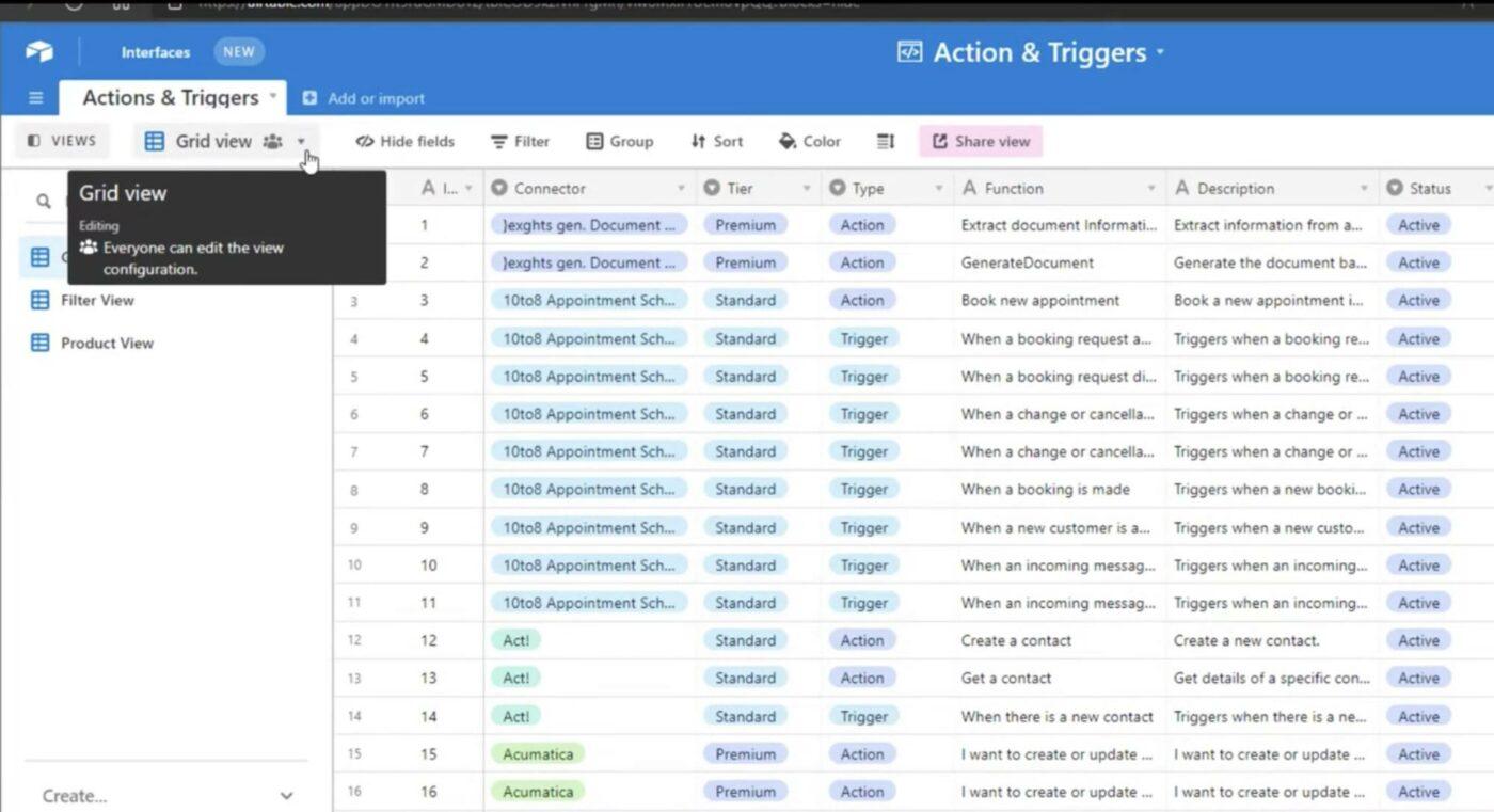 Per esportare i dati da una base Airtable a Excel, aprire la base, fare clic sull'icona View Switcher e selezionare un tipo di visualizzazione come Griglia, Kanban o Calendario.  