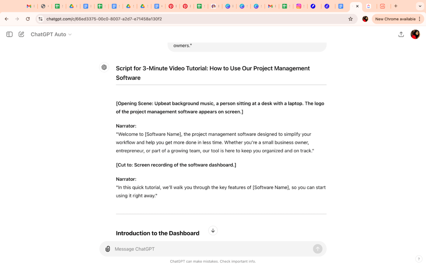 Cómo utilizar chatgpt 4o en el trabajo - Creación de guiones de vídeo para vídeos de formación sobre marketing o productos