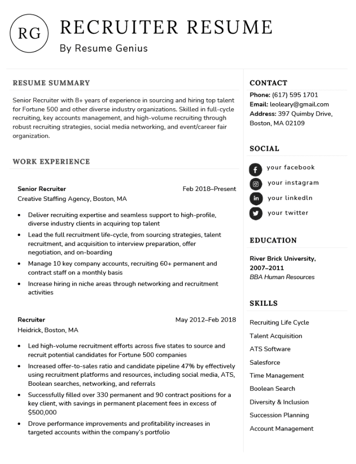 HR recruiter cv