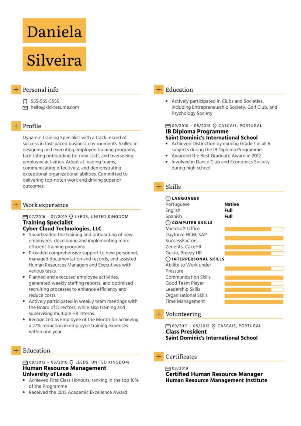 HR-Schulung (oder Lernen & Entwicklung) Spezialist Lebenslauf