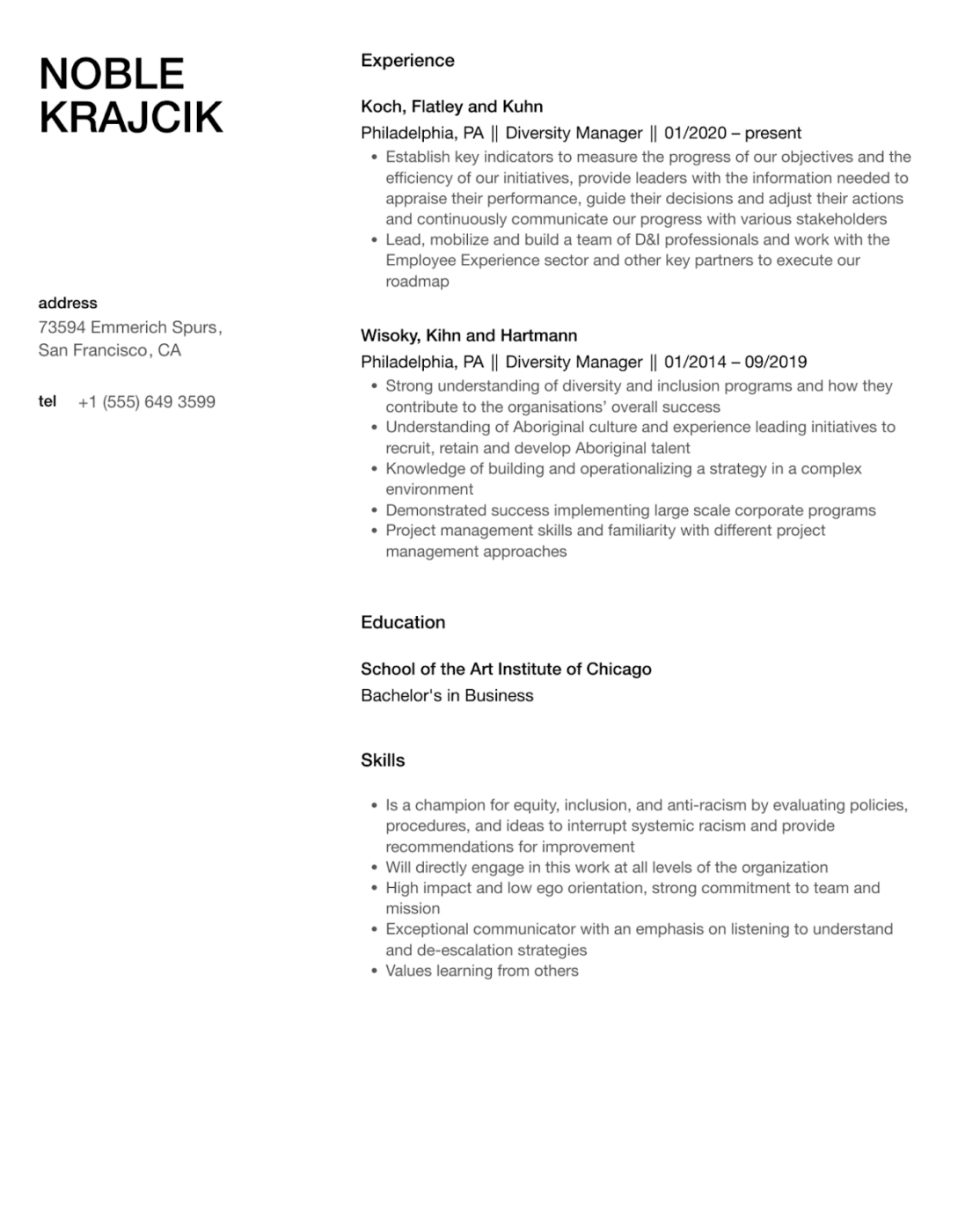 Diversity, equity, and inclusion (DEI) specialist resume