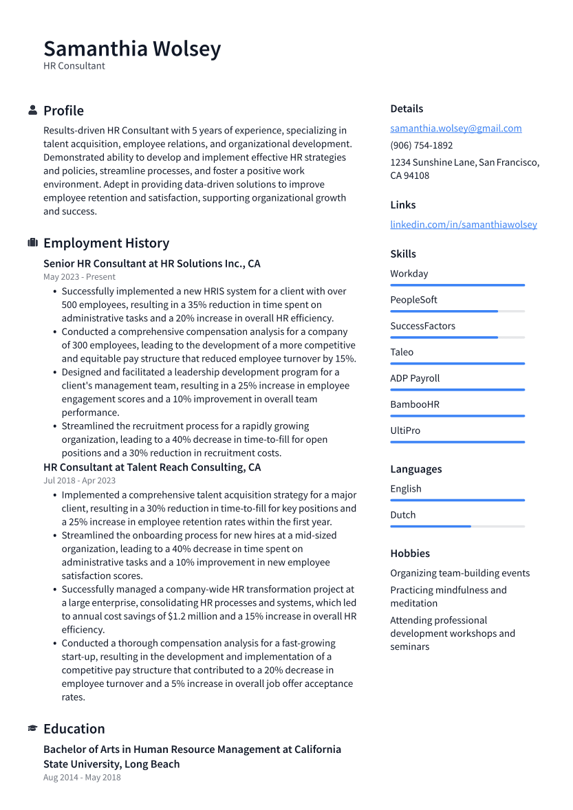 HR consultant resume