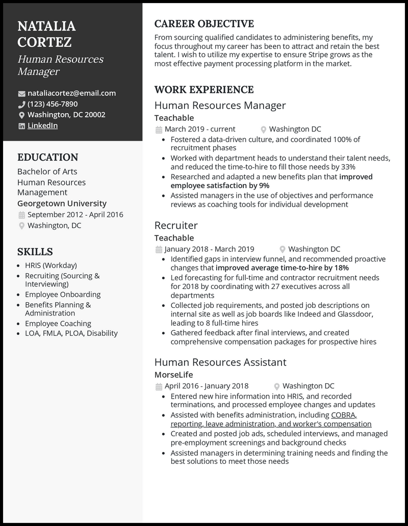 Human resources manager resume