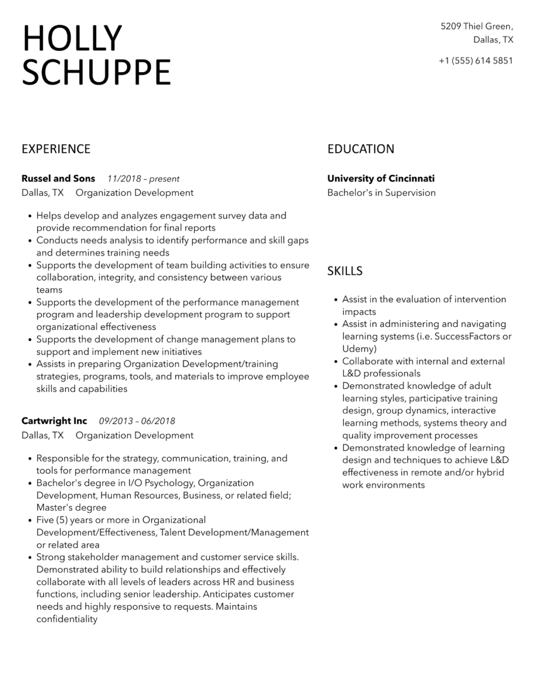 Organizational development consultant resume