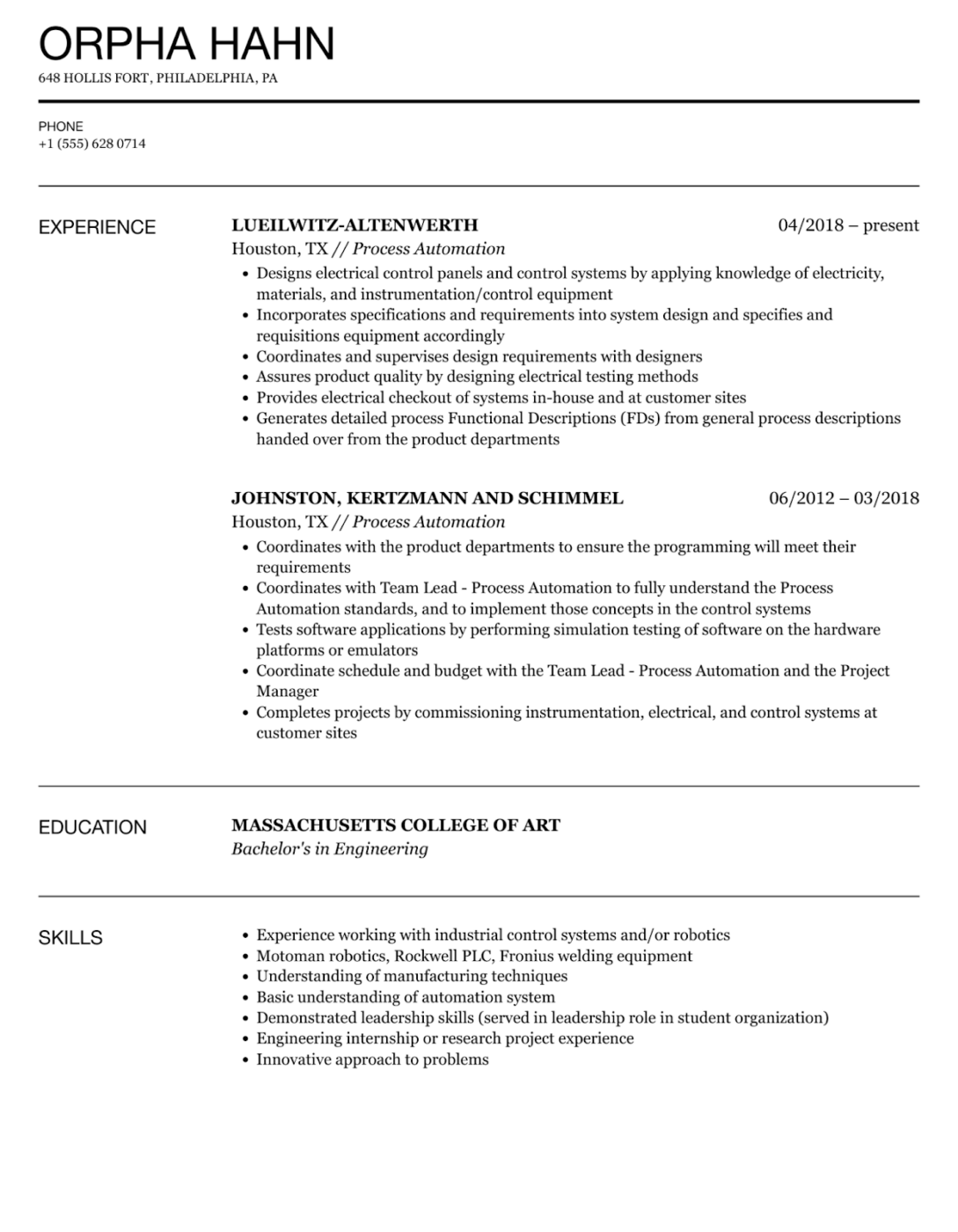 HR process automation manager resume