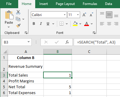 Search for text in a cell [SEARCH]