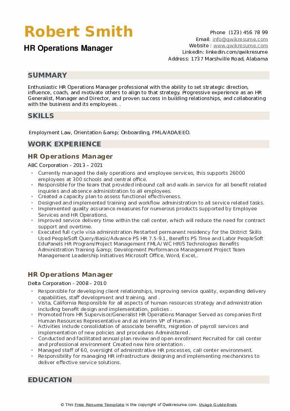 HR operations manager resume