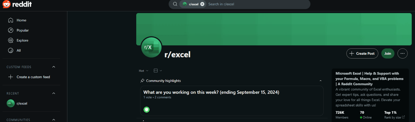 Reddit’s Excel subreddit [r/excel]