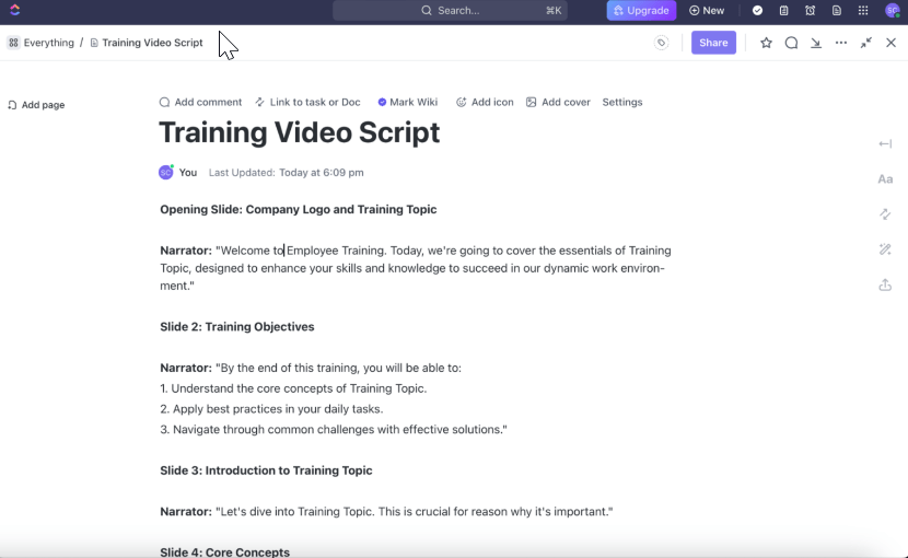 ClickUp Docs: videomarketing