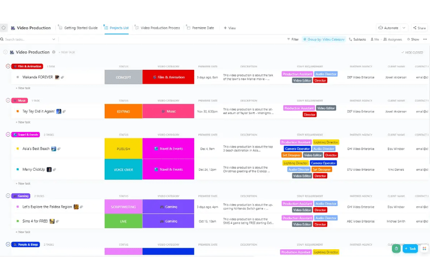 Planeje, gerencie e execute seus vídeos com o ClickUp Video Production Template