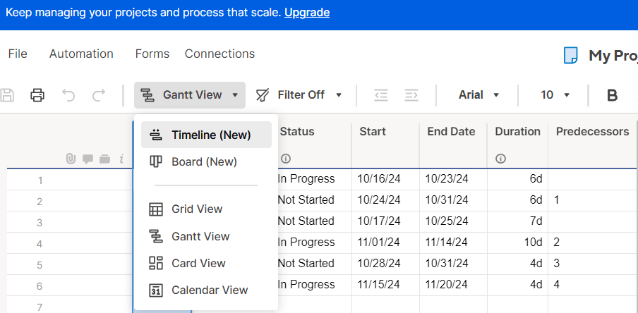 Personalizzare il grafico Gantt