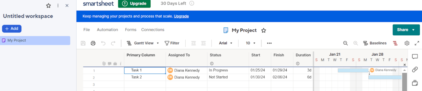 layout necessário para começar: gráfico de Gantt do smartsheet