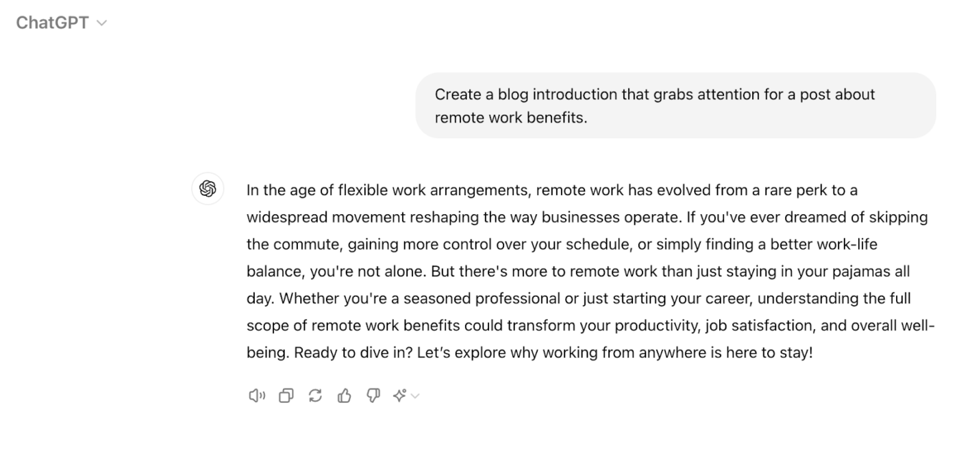 Introduction for remote work benefits: chatgpt prompts for writing