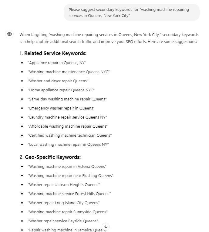 secondary keywords in ChatGPT