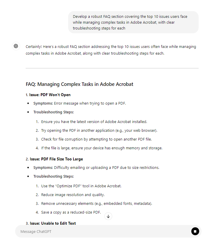 회사에서 복잡한 작업을 관리하는 동안 사용자가 직면하는 상위 10가지 문제: 채팅 프롬프트 쓰기