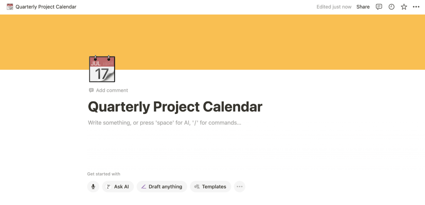 How to add calendar to Notion: New Page in Notion