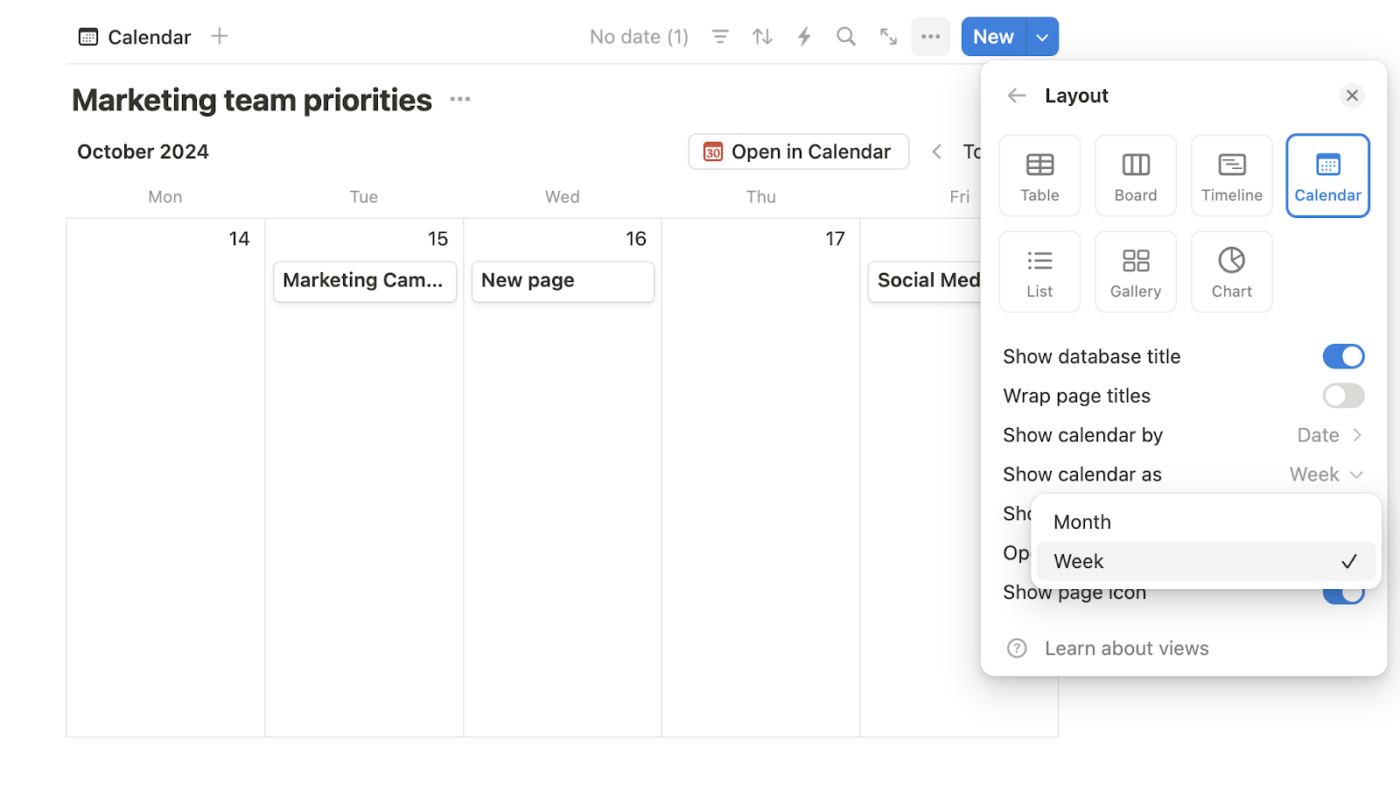 Calendar Settings