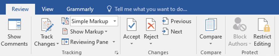 Review tab in Microsoft Word