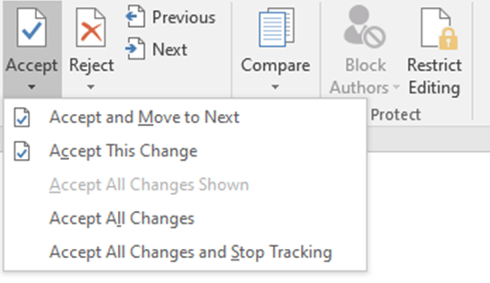 Accept or reject changes: how to compare two word documents