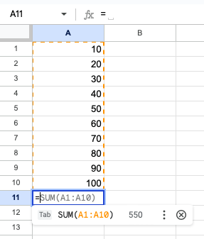 Planilha de consulta SUM do Google Sheets