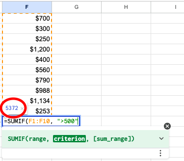 Suma condicional (SUMIF) Hojas de cálculo de Google