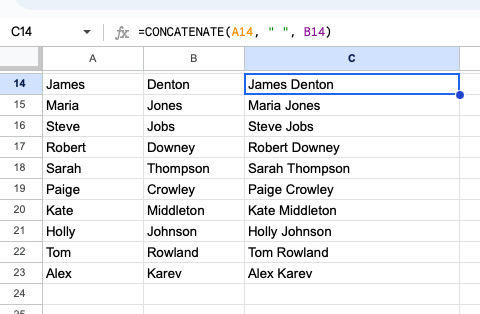 Junção de texto (CONCATENAR) Folha de consulta do Google Sheets