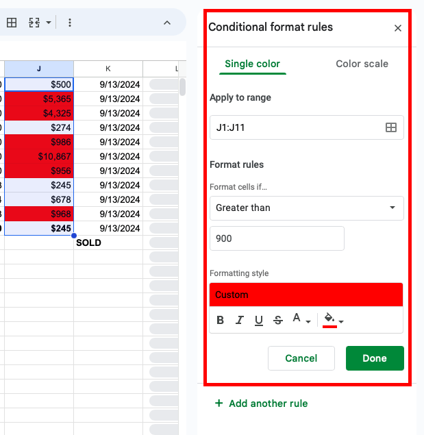 Conditional formatting