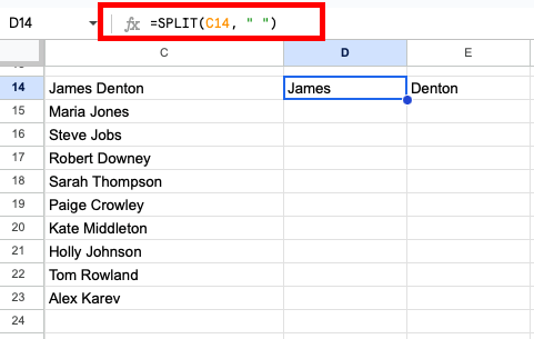 Divisão de texto (SPLIT) folha de dicas do Google Sheets