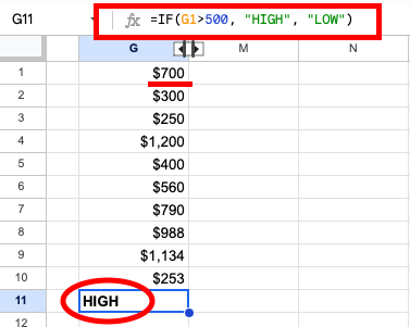 Dichiarazione IF (IF) Fogli Google cheat sheet