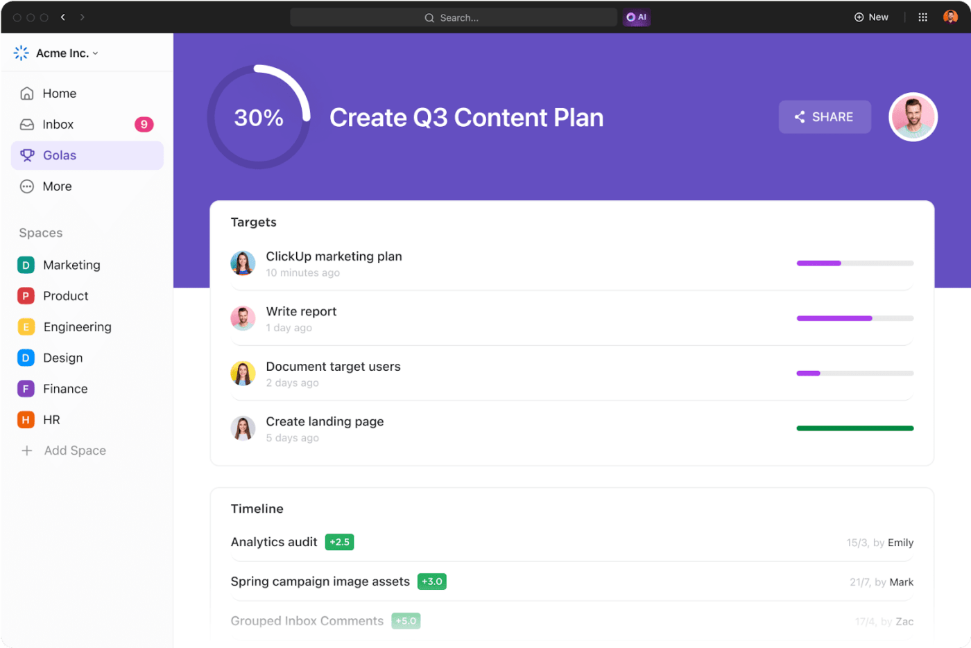 ClickUp Goals to define and visualize your annual and quarterly OKRs