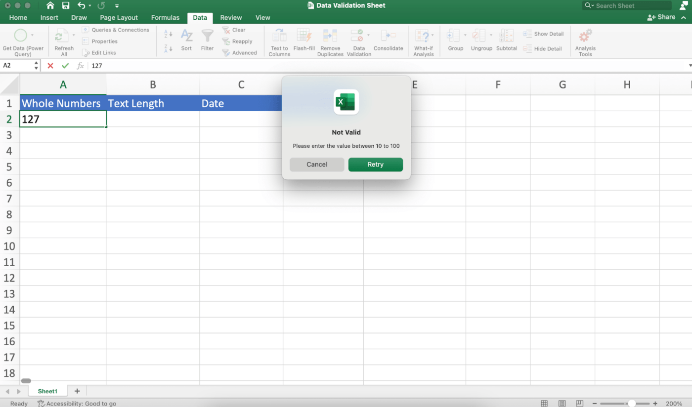 Warnmeldung: Datenüberprüfung excel