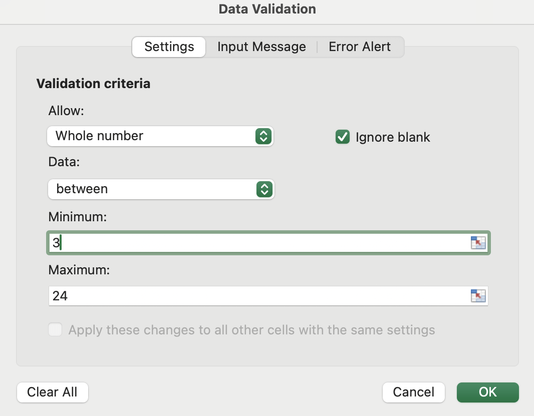 Datenüberprüfung für ganze Nummern