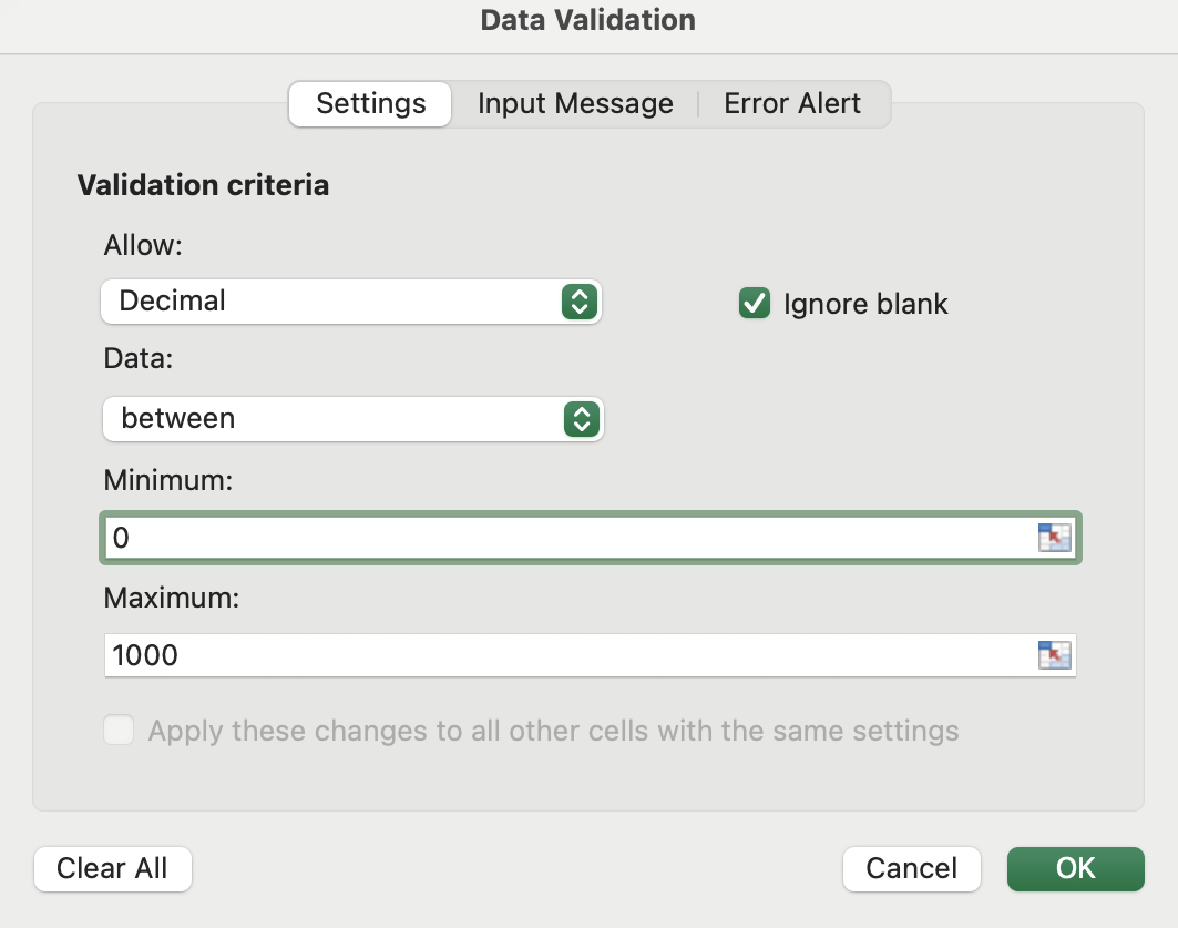 Decimal Validation criteria