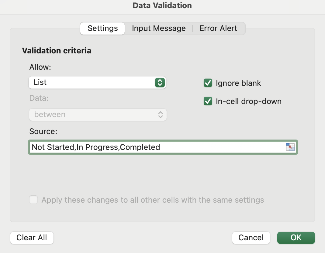 List Validation criteria