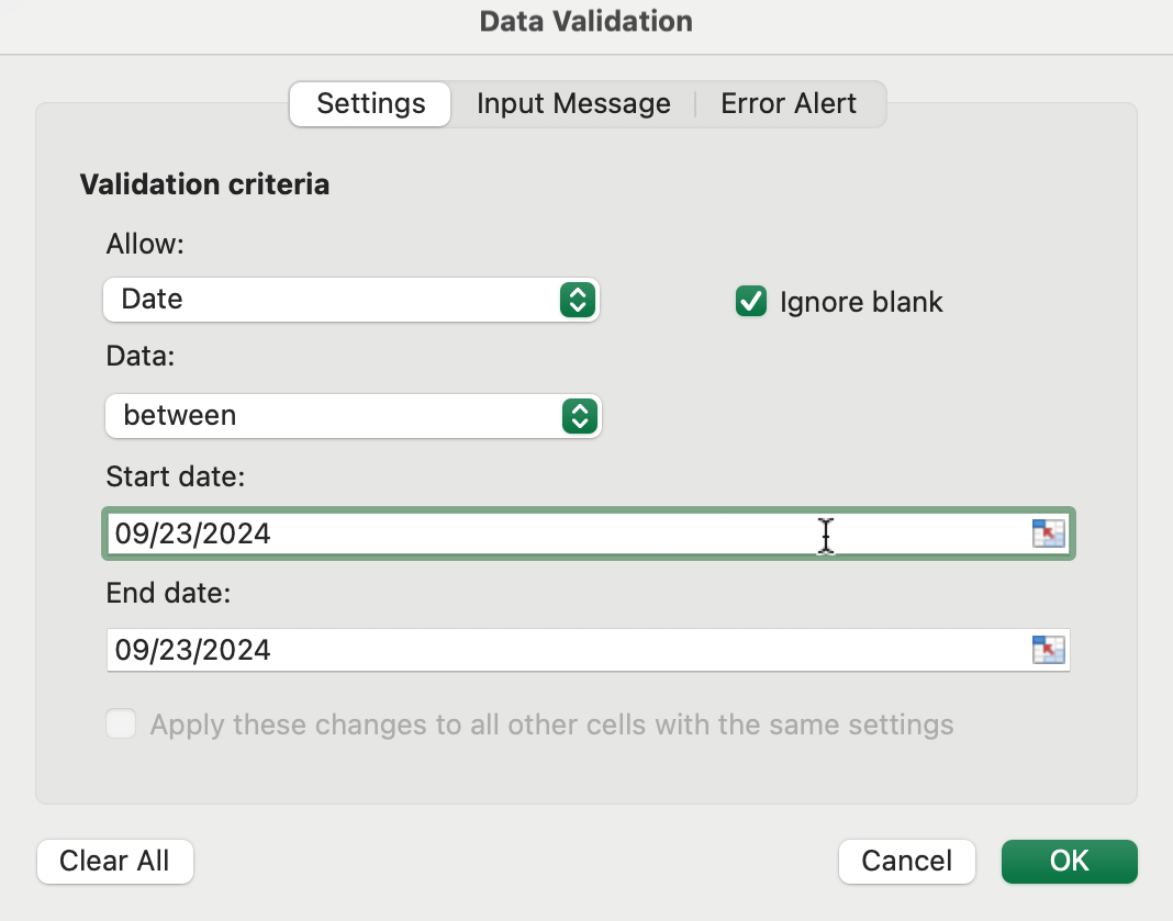 Datum Validierungskriterien