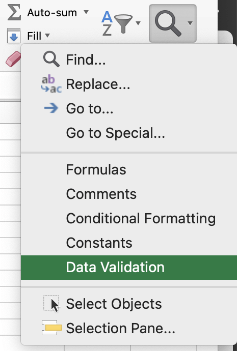 Finding cells with data validation